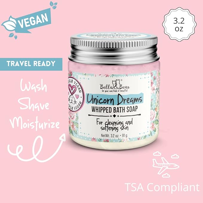 Bella & Bear Unicorn Dreams Whipped Bath Soap - Travel Size 3.2oz mango & pineapple with a hint of vanilla