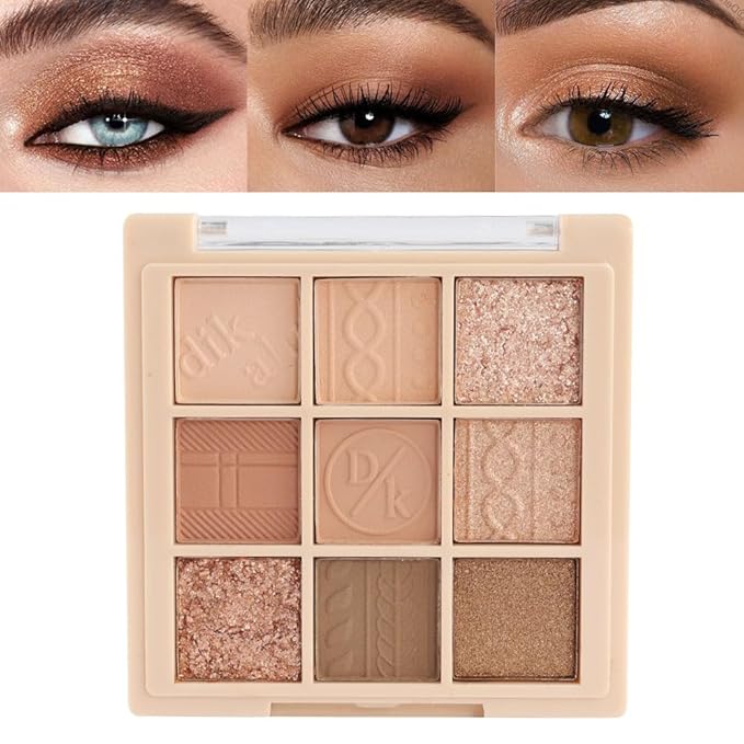 Matte Shimmer Pink Brown Eye Shadow Palette Makeup,Eyeshadow Long Lasting Waterproof Cruelty-Free , 9 Blendable Shades in Smooth Matte and Shimmer Finishes with Gorgeous Pearls for Girls (15#)