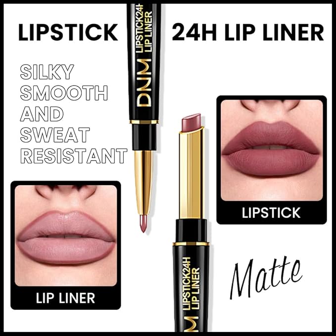 Kaely 2-in-1 Light Mauve Red Matte Lip Liner & Lipstick Combo Set Kit for Women, Magic Neutral Lipstick 24 Hours Original Lips Liner Pencil Stain Makeup Long Lasting Waterproof 22