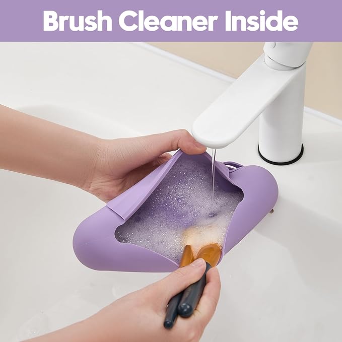 Silicone Makeup Brush Holder，Travel Makeup bag-Soft Portable Cosmetic Face Brushes Holder，Large Travel Makeup Brush Case with Anti-Fall Out Magnetic Closure