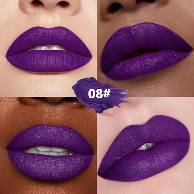 Dark Purple Blue Matte Creamy Lipstick for Women, Longwear Lip Gloss Face Paint Stick, Lip Stick Stain Long Lasting Waterproof Easy Application Full Coverage Velvet Gloss for Party Halloween Makeup 08