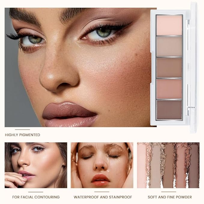 Nude Matte Eyeshadow Palette Makeup,5 Natural Nude Brown Light Brown Cool-Toned Natural Eye Shadow Palette Makeup, Smooth Blendable Texture, Long Lasting Naturing-Looking (02#, Pack of 1)