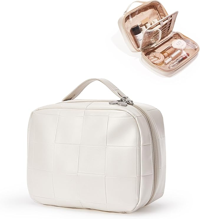 EACHY Travel Makeup Bag,Large Capacity Cosmetic Bags for Women,Waterproof Portable Pouch Open Flat Toiletry Bag Pattern Makeup Bag