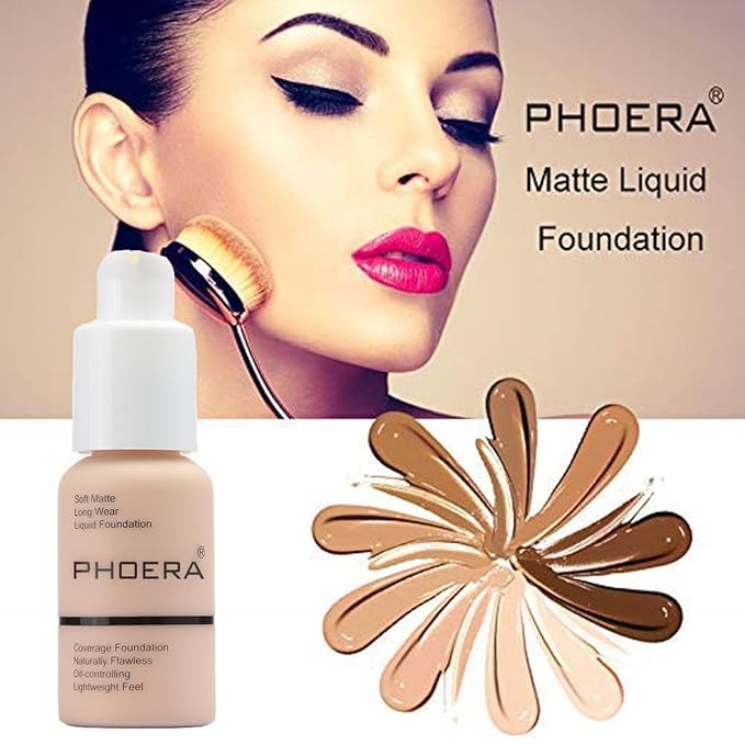 2 Pack PHOERA Foundation,Flawless Soft Matte 24 HR Oil Control Concealer Makeup,Full Coverage Foundation for Women and Girls (102 Nude+104 Buff Beige)