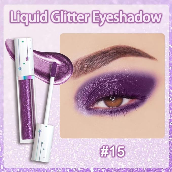 evpct Liquid Shimmery Glitter Eyeshadow Eyeliner, High Pigment Colored Metallic Eyeshadow Stick Eyeliner, Waterproof Long Lasting Sparkle Eye Makeup Set for Women, 15# Honey Flower