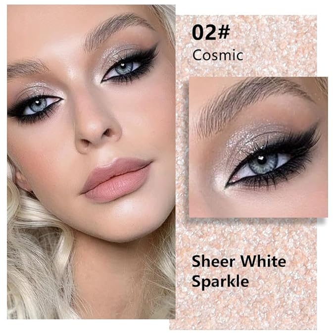 Sheer White Nude Glitter Eyeshadow – Champagne Shimmer Eye Shadow, Daily Waterproof Long-Lasting Eyeshadow Powder Palette for Women Neutral Eye Makeup sombras para ojos (02)
