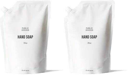 Public Goods Hand Soap | Cleansing Soap for Kitchen & Bathroom | Made with Natural Essential Oils | Paraben & Sulfate Free | Vegan Friendly | 34 Fl Oz Refill (Pack of 2)