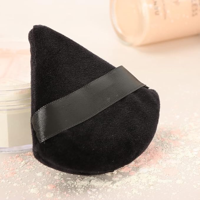 Ocim 10Pcs Triangle Powder Puffs for Face Powder,Soft Velour Triangular Beauty Puff,Makeup Pressed,Baking & Setting Powder Sponge Applicator Pads with Case,Black