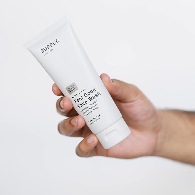 Supply Mens Face Wash - Plant-Based Face Wash Men's Cleanser with Aloe, Tea Tree & Mint - Gently Hydrates, Refreshes & Removes Impurities - Natural Skincare, 3.4 fl oz