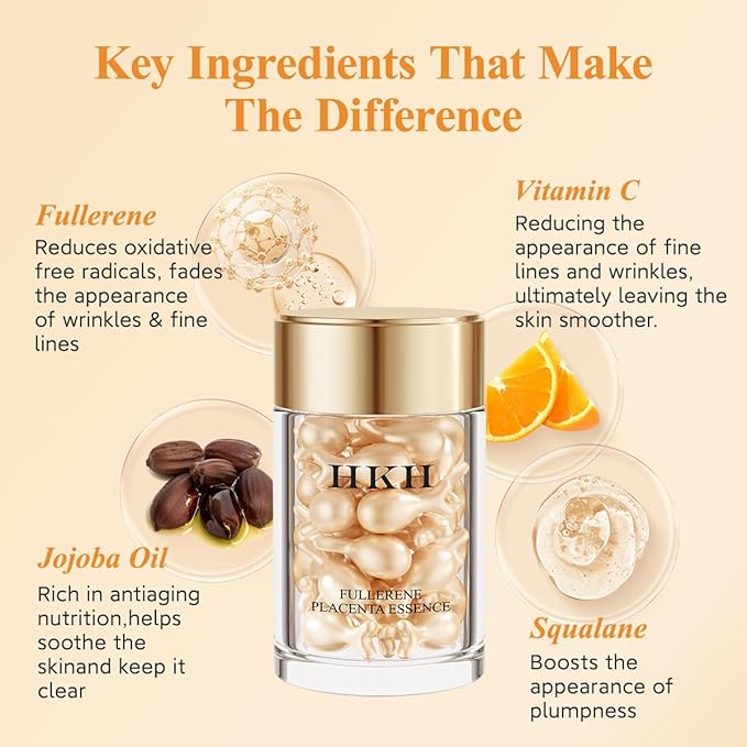 HKH Vitamin C Serum For Face, Anti-Aging Vit C with Vitamin E Serum 48 Capsules, Evens Skin Tone & Reduces Wrinkles, Travel Size Skincare Capsules for Smoothing, Hydrating & Firming Skin