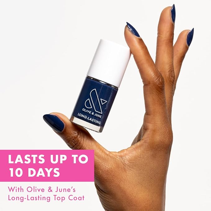 Olive & June Long Lasting Nail Polish | Plump Gel-Like Finish No Lamp Needed | Lasts up to 10 days | Salon-Quality Color at Home | 15-Free Vegan Cruelty-Free, Chip-Resistant Shine | Ack, a shark Navy