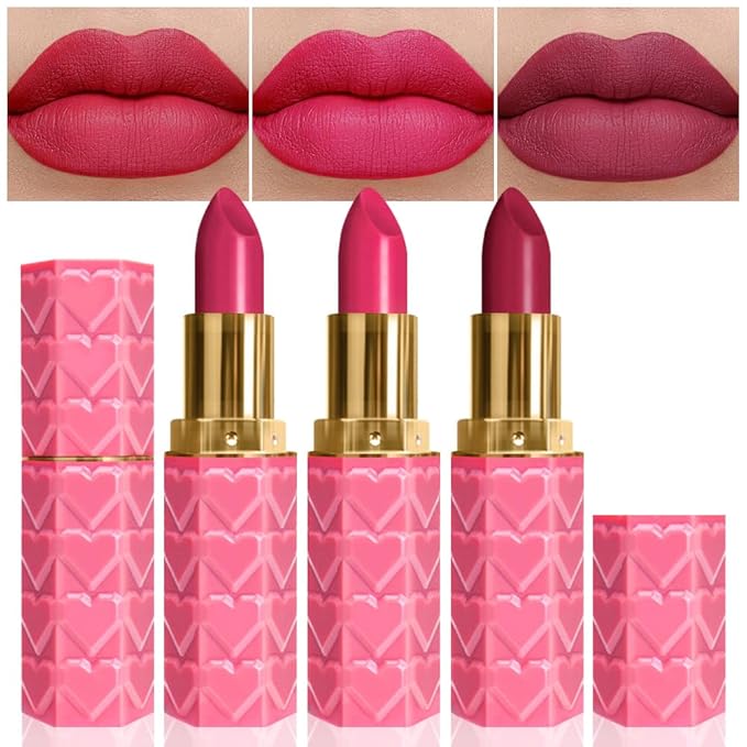 3 Pcs Matte Velvet Lipstick Set, Nude Long Lasting Matte Lipstick 24H Waterproof, Natural Lip Makeup, Non-Stick Lipstick Makeup for Women
