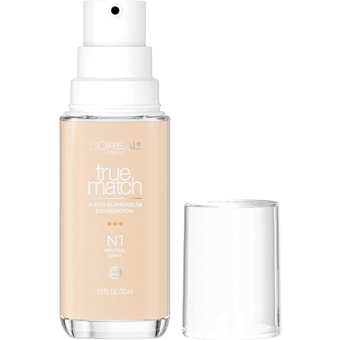 L'Oreal Paris True Match Super-Blendable Foundation, Medium Coverage Liquid Foundation Makeup, N1, Light, 1 Fl Oz
