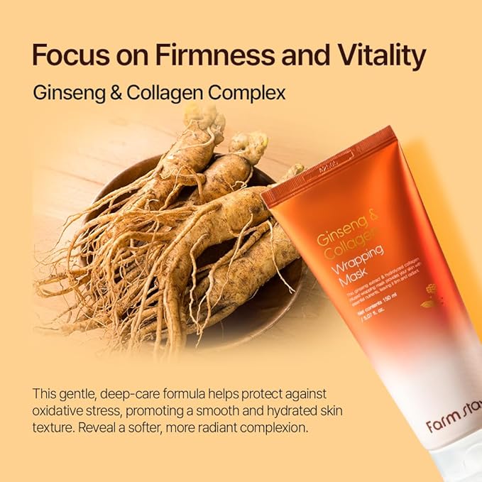 GINSENG & COLLAGEN WRAPPING MASK 5.07 fl.oz/150ml | collagen night wrapping mask, peel off face mask, Hydrolyzed Collagen, Glass skin, Glow skin, Hydrating & Moisturizing, korean skincare
