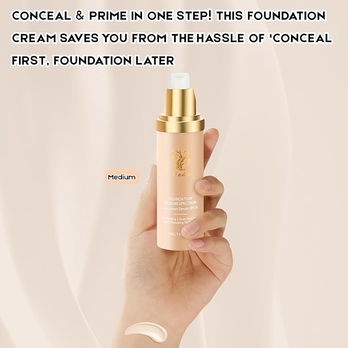Foundation Medium 4-in-1 Color-Shifting Spectrum Foundation Concealer, Long-Lasting, Skincare, Suitable for Various Skin Types, Set Includes Foundation Brush and Sponge