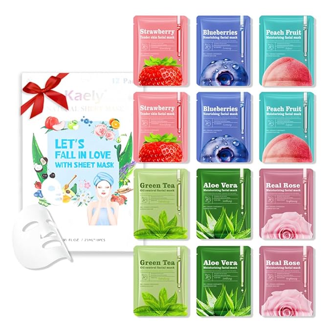 Face Sheet Mask Skincare,Hydrating Spa Face Mask For Sensitive Skin,Moisturize,Nourish for All Skin Types,Natural Skin Care Spa Face Mask for Women Men Girls,Pack of 12