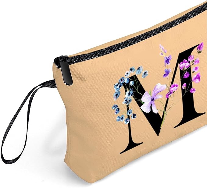 Women Birthday Maid of Honor Monogrammed Gifts for Bride Bridesmaid Sister Friend Her Teacher Makeup Cosmetic Bag with Mirror Mothers Day Christmas Graduation M