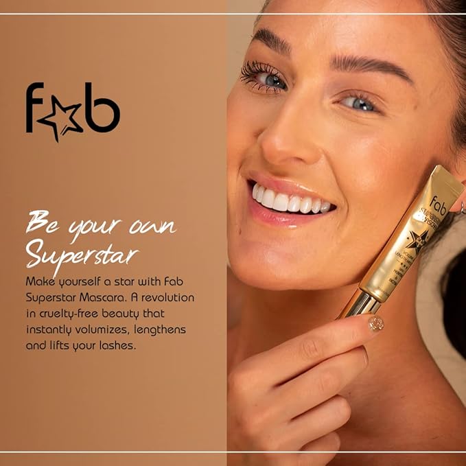 Fab Superstar Mascara: Waterproof Volumizing High Lash Lift Beauty Mascara: Black Liquid Mascarra for Bold Volume and Length - Infused with Keratin and Biotin for Longer, Better Defining Lashes - 10ml