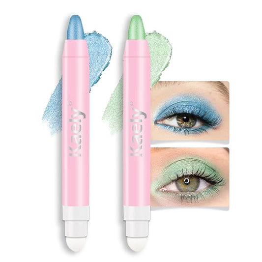evpct 2Pcs Cream Eye Shadow Brightener Sticks Set for Eyes Waterproof, Sky Blue & Greenish Cyan Shimmer Cream Eyeshadow Applicator Stick Pigmented Eye Makeup sombras en crema para ojos 10+12