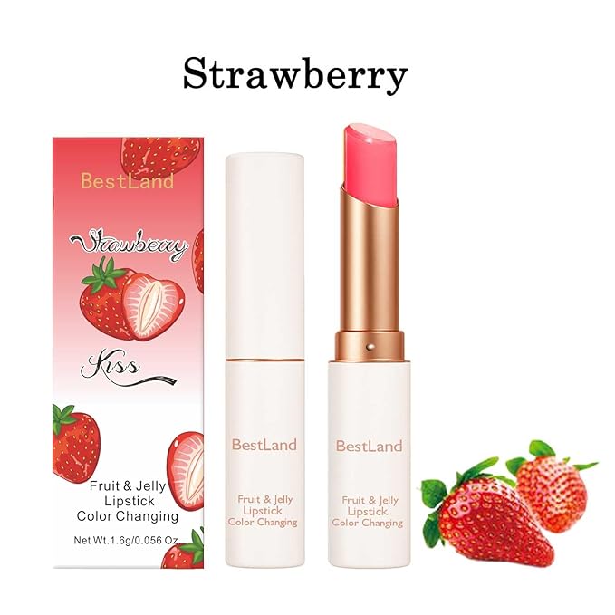 3 Pcs/Set Strawberry, Peach & Aloe Jelly Lipstick Set, Color Changing Lip And Cheek Stain | PH-Activated Temperature Reactive Moisturizing Lipstick for Dry & Mature Lips, Hydrating Long-Lasting Lip