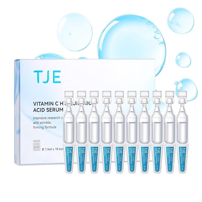 TJE Hyaluronic Acid Serum 5% for Face with Vitamin C | Ultra Hydrating Anti-Aging Serum | Moisturizer for Dry & Sensitive Skin | Pre-Makeup Skincare | Innovative Sterile Packaging -10PCS