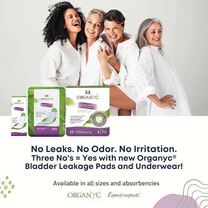 Organyc - 100% Organic Cotton Inside and Out Incontinence Pads for Bladder Leaks - Certified Odor Control, FSA/HSA Eligible, Moderate Flow, Regular Absorbency, 20 Count…