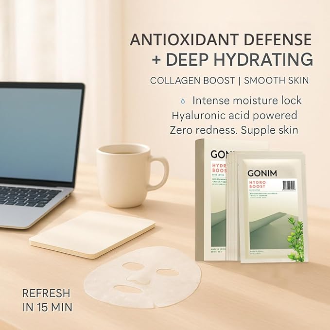 GONIM Face Mask Korean Skin Care with Hyaluronic Acid Serum & Collagen Activation, Face Masks Skincare with Vitamin C, Moisturizing Sheet Mask for All Skin, Korean Face Mask Travel Essentials 5 Sheets