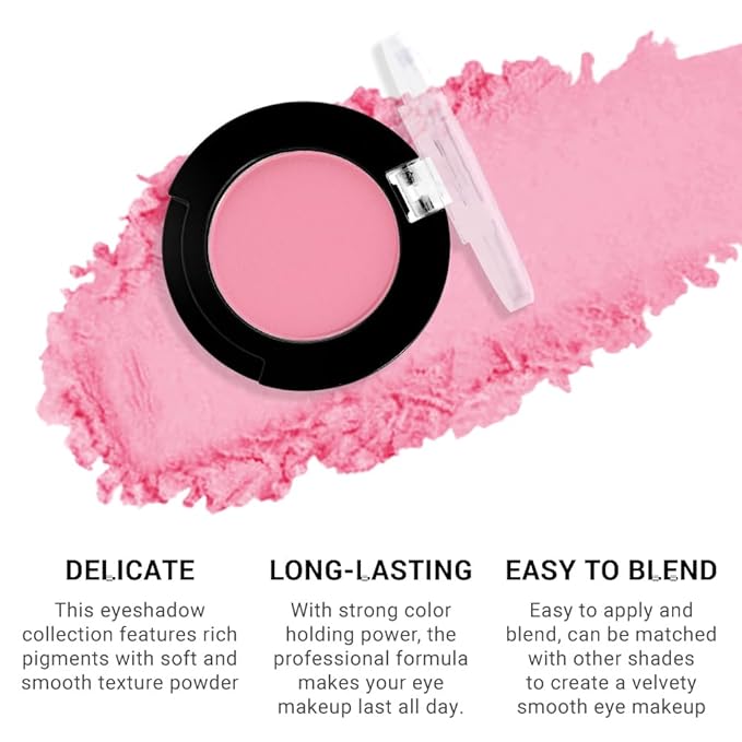Monochrome Pressed Eyeshadow, Matte Pink Waterproof Neutral Powde Mini Eyeshadow, sombras para ojos, Talc, Paraben & Cruelty Free (C09#Matte Pink)
