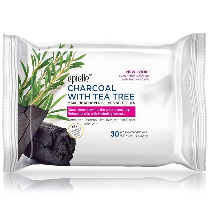 Epielle Makeup Remover Wipes, Remove Dirt, Oil, Waterproof Mascara, Gentle Daily Facial Cleanser Towelettes with Collagen, Tea Tree & Aloe Vera, Hypoallergenic & Alcohol-Free, 30 Count (Pack of 6)