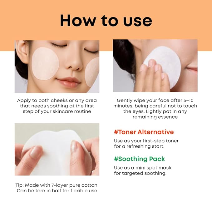 Carrot Calming Toner Pads – Korean Toner Pads with Centella Asiatica, Redness Reducing Skin Care, Pore Minimizer, Soothing & Hydrating with Jeju Carrot Extract, 100% 7 Layer Cotton 40 Pad