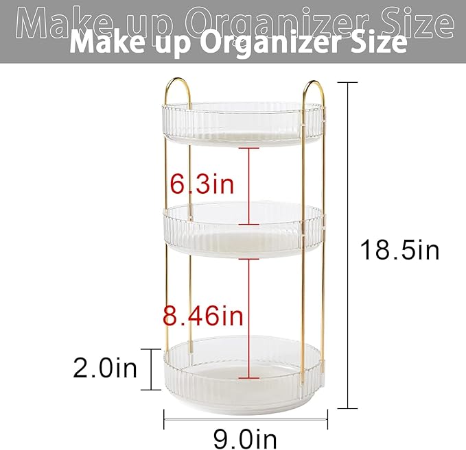 Rotating Makeup Organizer for Vanity, Large Capacity Skincare Perfume Storage, Bathroom Counter Organizer, 360 Spinning Cosmetic Dresser Countertop Organizers (Clear, 3 Tier)