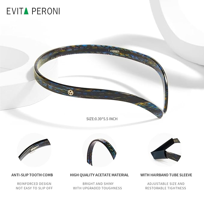 EVITA PERONI Hair Band, Acetic Acid Hairband for Women's Hair, Comfortable Headbands for Women Fashion, Thin Headbands Non Slip, Light Blue, 1 Count (Pack of 1)