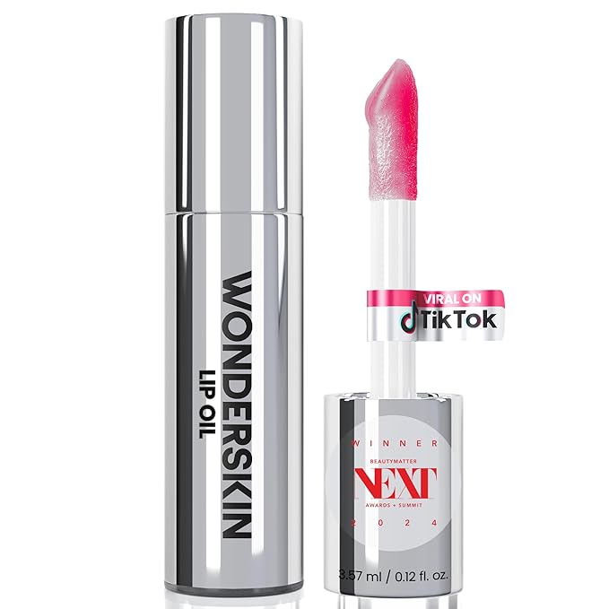 Wonderskin Lip Oil Rehab Serum - Color Changing Lip Oil from Clear to Pink - PH-activated, Non-sticky & Hydrating Tinted Serum for Dry Lips (Kissed)