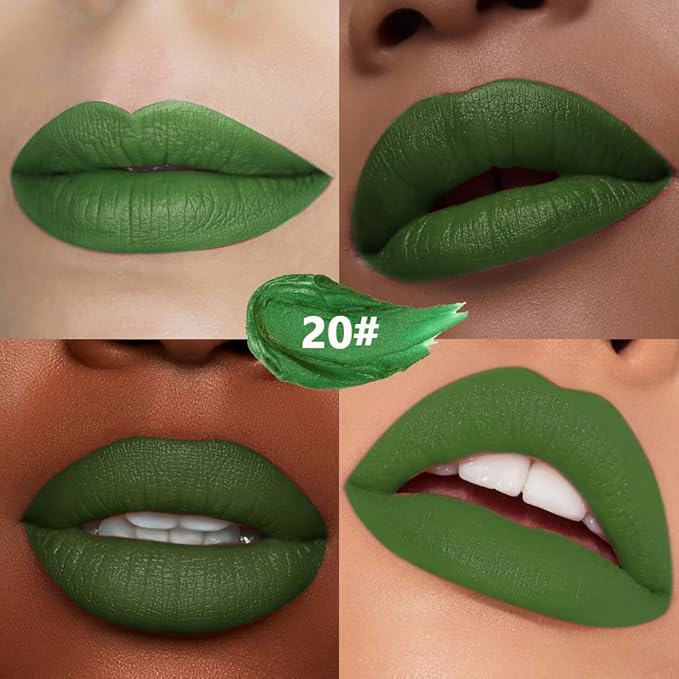 Light Green Matte Creamy Lipstick for Women, Longwear Lip Gloss Face Paint Stick, Lip Stick Stain Long Lasting Waterproof Easy Application Full Coverage Velvet Gloss for Party Halloween Makeup 20