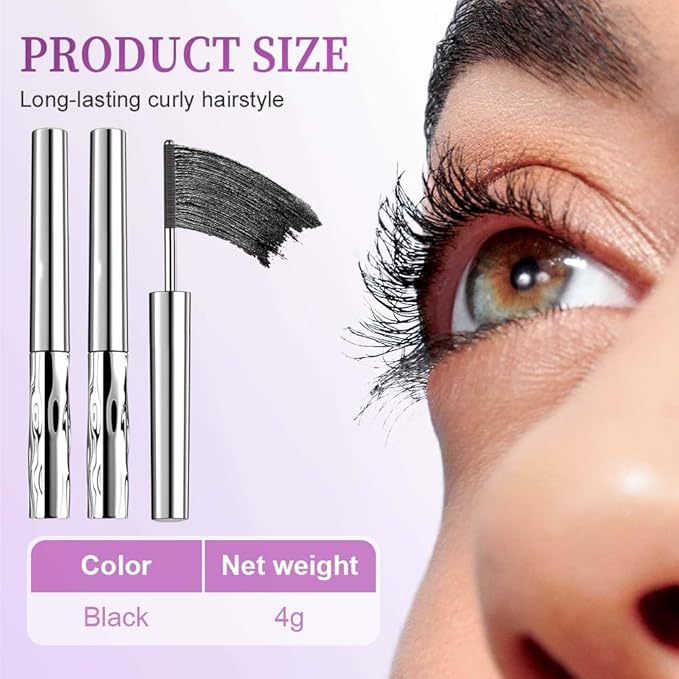 Iron Wand Mascara,Waterproof Metal Wand Mascara Tubing, 3D Curling Metal Wands Mascaras Black Washable, Long-lasting 3D Curling Eyelash, Smudge Proof & No Flaking (Black-1)