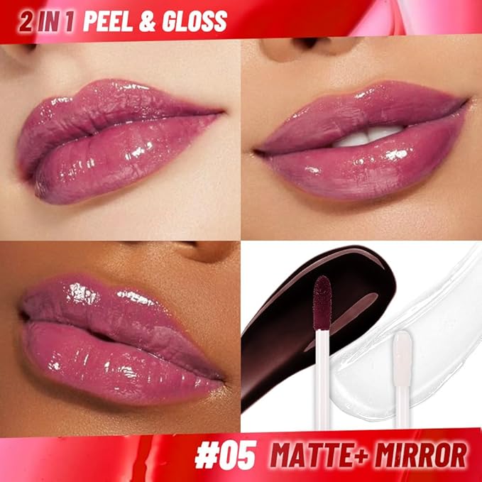 Berry Purple Peel off Lip Stain Lip Oil Dual Ended Combo Set with Tweezer, 2 in 1 Lips Liner Stain Oil Long Lasting Waterproof, High Pigmented Flawless Lips Tint Stick Not Faded Vegan & Cruelty-free