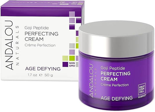 Andalou Naturals Goji Peptide Perfecting Cream - Age Defying Face Moisturizer with Resveratrol, CoQ10 - Supports Skin Collagen and Elastin, Improves Appearance of Wrinkles & Signs of Aging - 1.7 fl oz