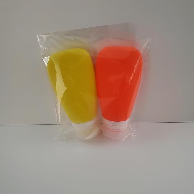 Travel Bottles for Toiletries, TSA Approved 3 oz Leak Proof Silicone Refillable Squeeze Travel Size Containers BPA Free for Cleansers, Lotions, Shampoo for Airplane 2pk (Orange,Yellow)