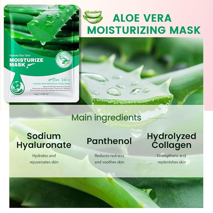 Kaely 10 Pack Aloe Vera Sheet Masks, Spa Party Face Masks for Kids Teens Women Men Skincare Set, Girls Night Facial Masks Skin Care, Moisturize Soothe for All Skin Types, Christmas Gifts, Set05B