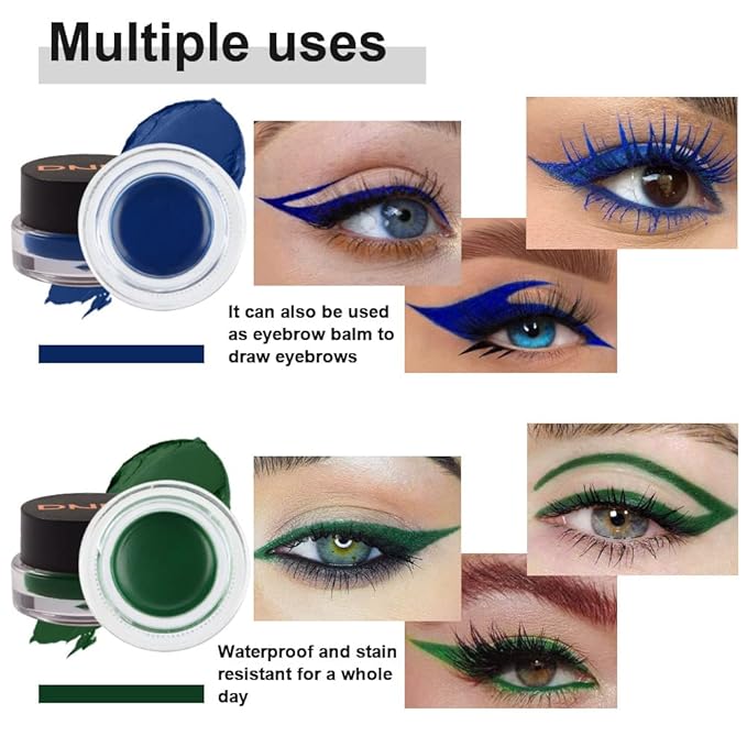 evpct Blue & Green Gel Eyeliner Waterproof Smudge Proof for Waterline Eyebrow Cream Pomade Set with Brushes, Long Wear