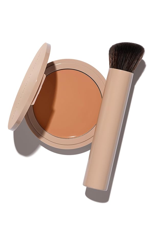 Long-Lasting Lightweight Foundation & Brush Duo | Cruelty-Free, Fragrance-Free, Buildable, Transfer-Proof Makeup (Medium)