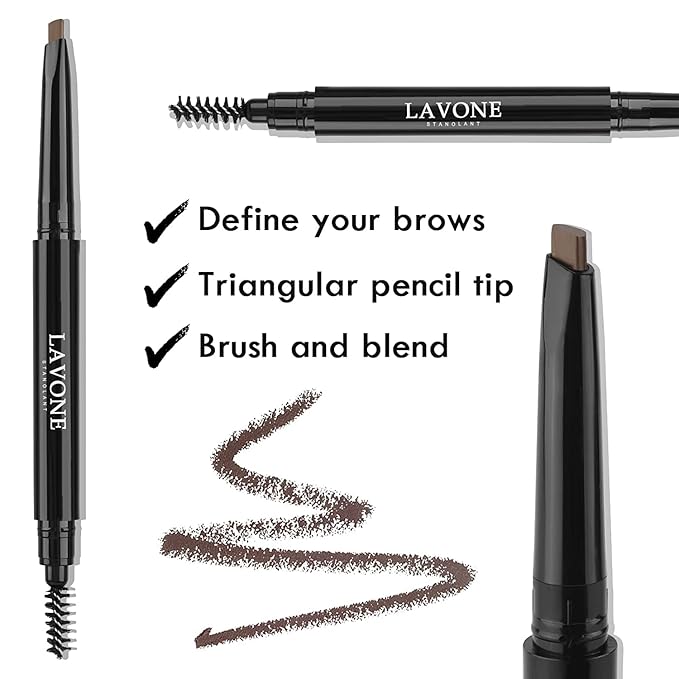LAVONE Eyebrow Stamp Pencil Kit - Brow Stamp Trio with Waterproof Eyebrow Pencil, Eyeliner, Pomade, Dual-ended Brush - Grey