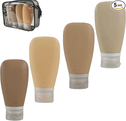 Travel Bottles for Toiletries, TSA Approved 3 oz Leak Proof Silicone Refillable Squeeze Travel Size Containers BPA Free for Cleansers, Lotions, Shampoo w/Clear Bag (Earth Tone Colors)