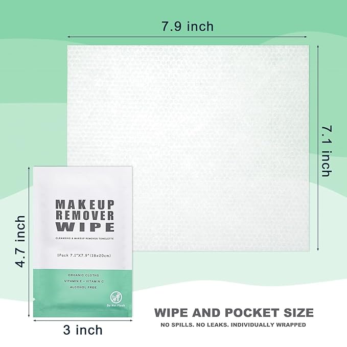 500 pcs Makeup Remover Wipes Individually Wrapped Makeup Wipes Bulk Face Cleansing Wipes, Individual Wet Wipes, Travel Towelette Makeup Remover Cloth for Face Cleansing Skin Care Remove Makeup