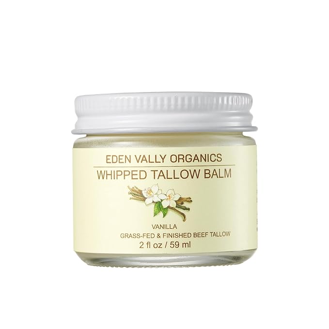 Grass Fed Beef Tallow Moisturizer with Organic Olive Oil & Vanilla | Natural Body Butter for Dry, Sensitive & Eczema-Prone Skin | Face, Hands & Body Cream | Nourishing Anti-Aging Balm | 2 fl oz