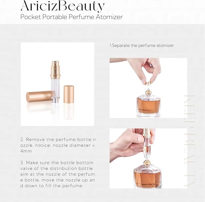 Travel Refillable Perfume Fragrance Atomizer 0.17fl.oz/5ml. Cologne Pocket Recyclable Portable Sprayer Bottle. Mini Scent Pump Case Dispenser Perfume Container.Travel friendly (GOLD)