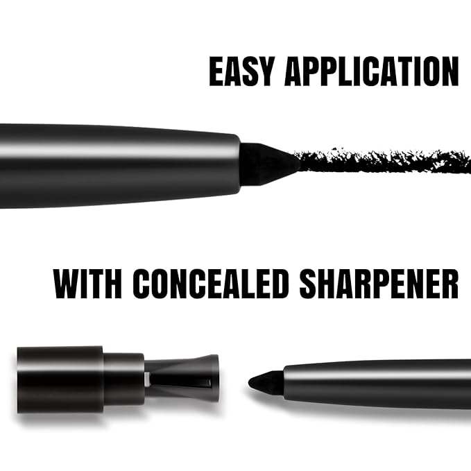 Sharpenable Gel Eyeliner Pencil, Multi-Use Longwear Eyeliner Pencil, Ultra-Smooth Tip Eye Makeup with Up to 24HR Wear, Waterproof & Smudge-Proof -Black