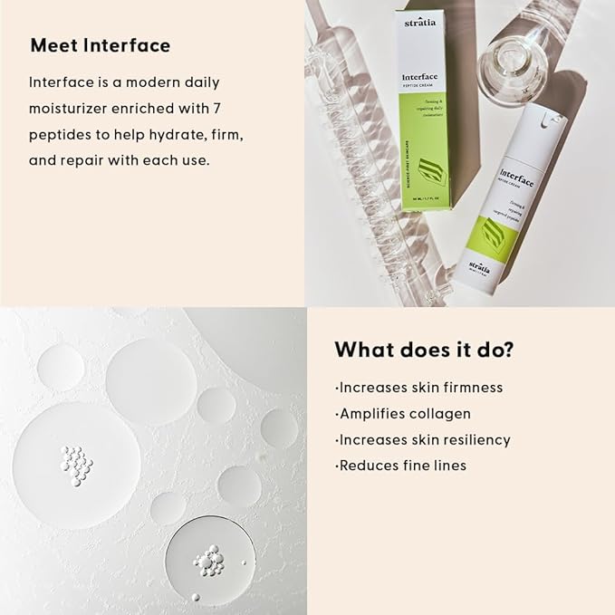 Stratia Interface Daily Moisturizer with Peptides for Hydration & Repair, Suitable for All Skin Types, 1.70 Fl Oz (Pack of 1)