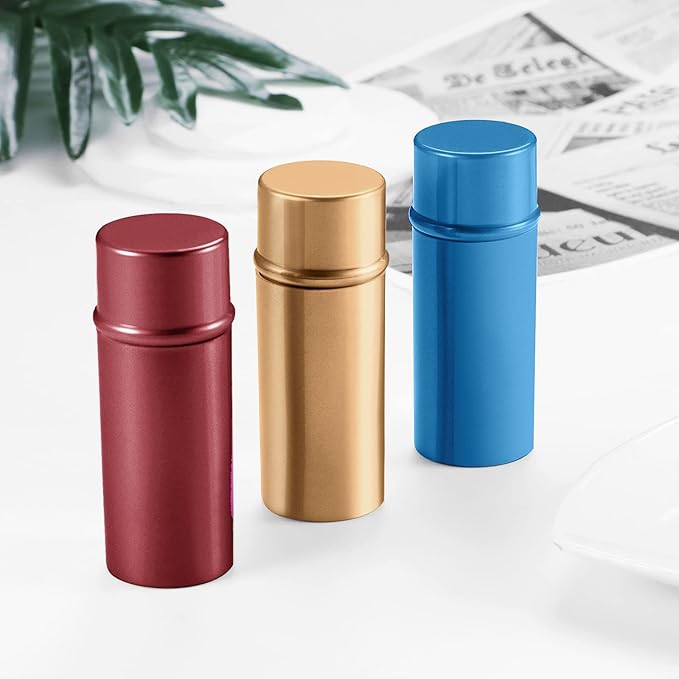 Vtrem Retractable Kabuki Brushes Travel Blush Brush Makeup Brush Portable Small Soft Bristles Powder Brush with Cover for Blush Buffing Flawless Powder, Cosmetics Tool, Brown/Red/Blue