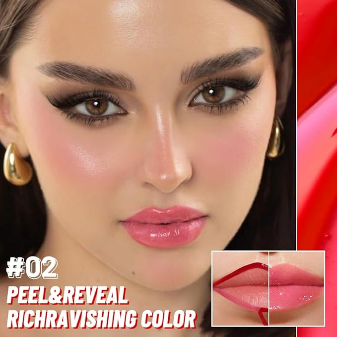 Baby Pink Peel off Lip Stain Lip Oil Dual Ended Combo Set with Tweezer, 2 in 1 Lips Liner Stain Oil Long Lasting Waterproof, High Pigmented Flawless Lips Tint Stick Not Faded Vegan & Cruelty-free